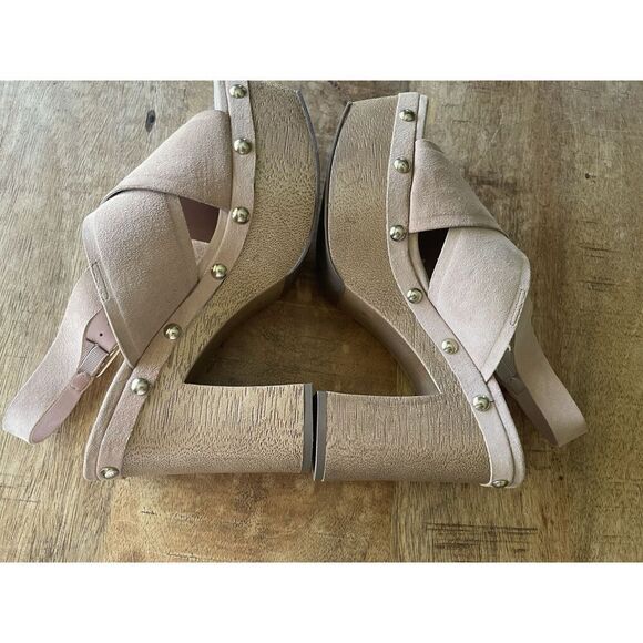 Vince Camuto Jenevya blush suede platform sandals studded block - Picture 6 of 9